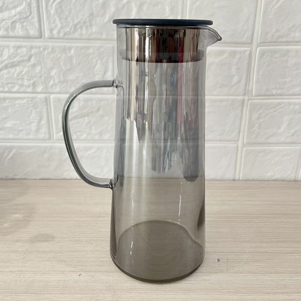 Ensemble 7 pièces — Carafe + 6 Tasses en verre finition grise